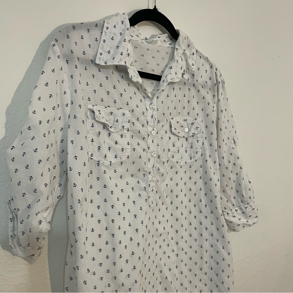 Eden & Olivia Nautical Anchor Print Blouse XL cotton lightweight coastal top - Picture 2 of 8